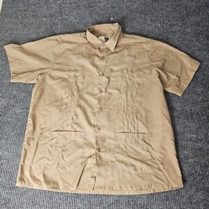 Haband Guayabera Shirt Mens XL Beige Embroidered Pockets Tropical Short Sleeve‎
